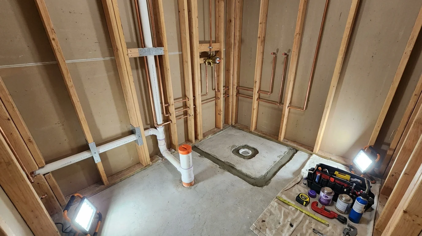 Bathroom rough-in plumbing during remodel by Johns Plumbing LLC in Frisco