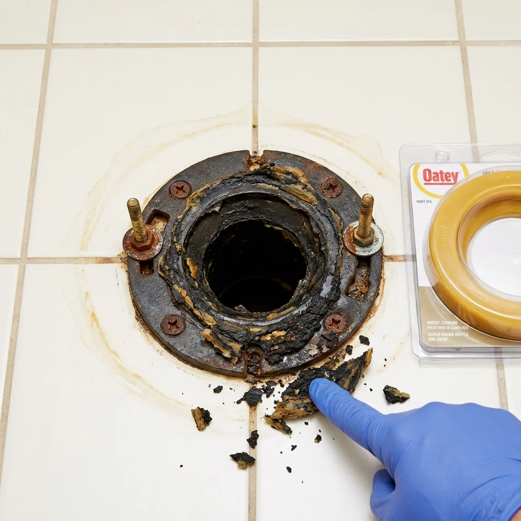 Failed wax ring showing water seepage at the base of a toilet in a Frisco, TX home